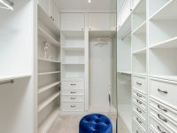 White classic styled built in wardrobe with empty shelves